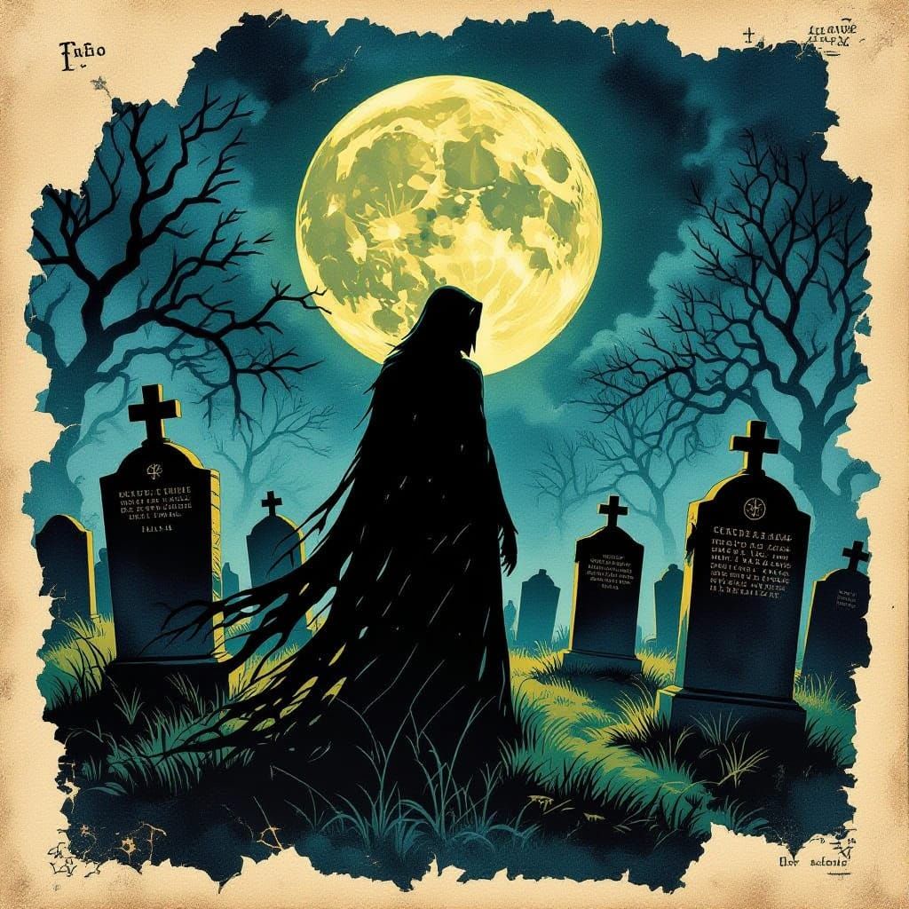 Spectral Figure in Graveyard: Golden Age Illustration