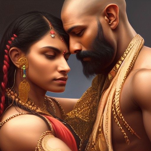 Detailed Portrait of Indian Couple Kissing