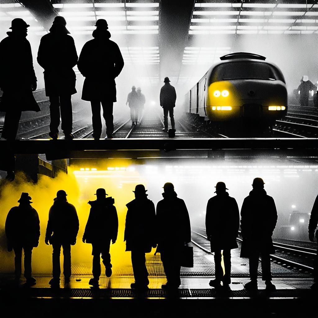 Grainy B&W Photo of Neon Mannequins in Fog