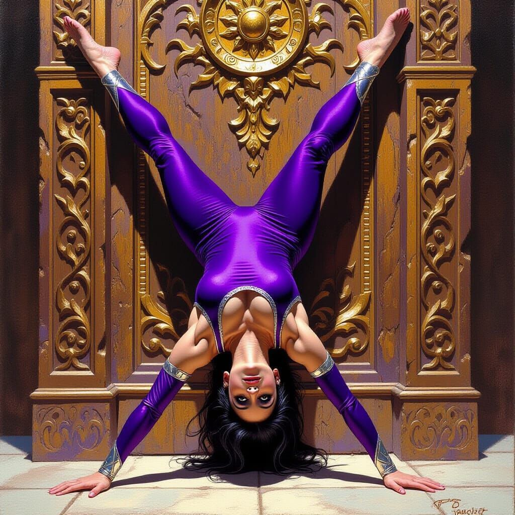 Elf Somersault in Fantasy Oil Painting Style