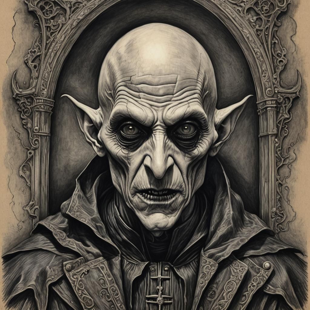 Hyperdetailed Charcoal Drawing of Nosferatu