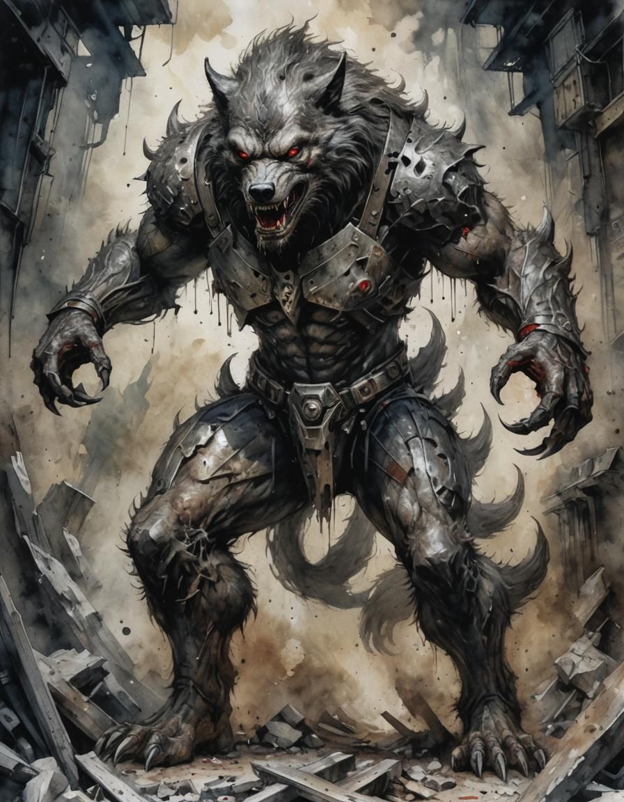 Heavy Metal Werewolf in Dark Fantasy Style