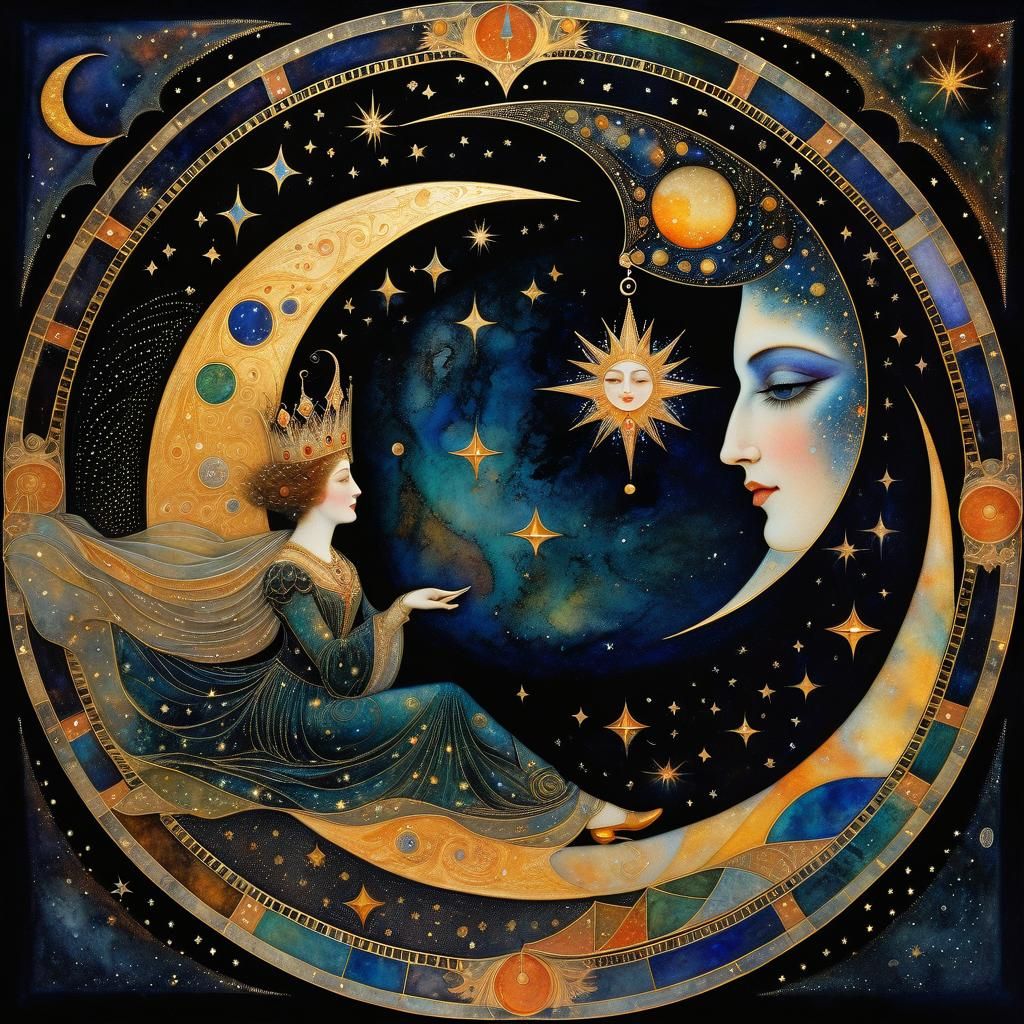 Cosmic Circus: Sun and Moon in Sgraffito Style