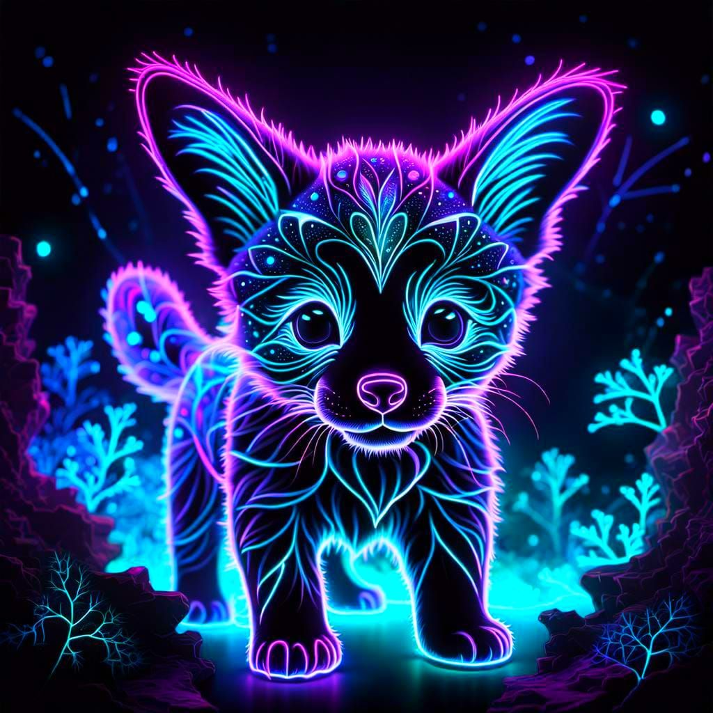 Neon Fractal Spirit Animal in Black Light