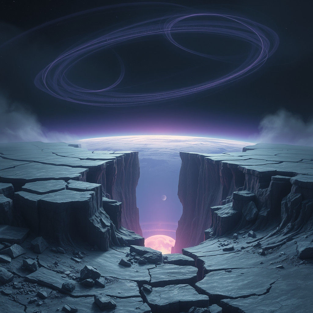 Apocalyptic Earth Split in Two with Amethyst Belt