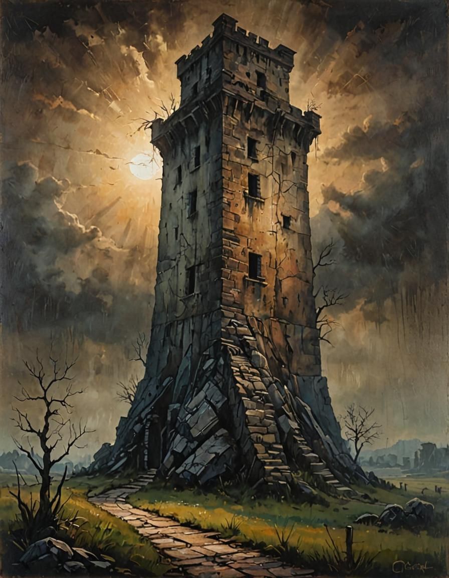 Rustic Watchtower in Acrylic Painting Style