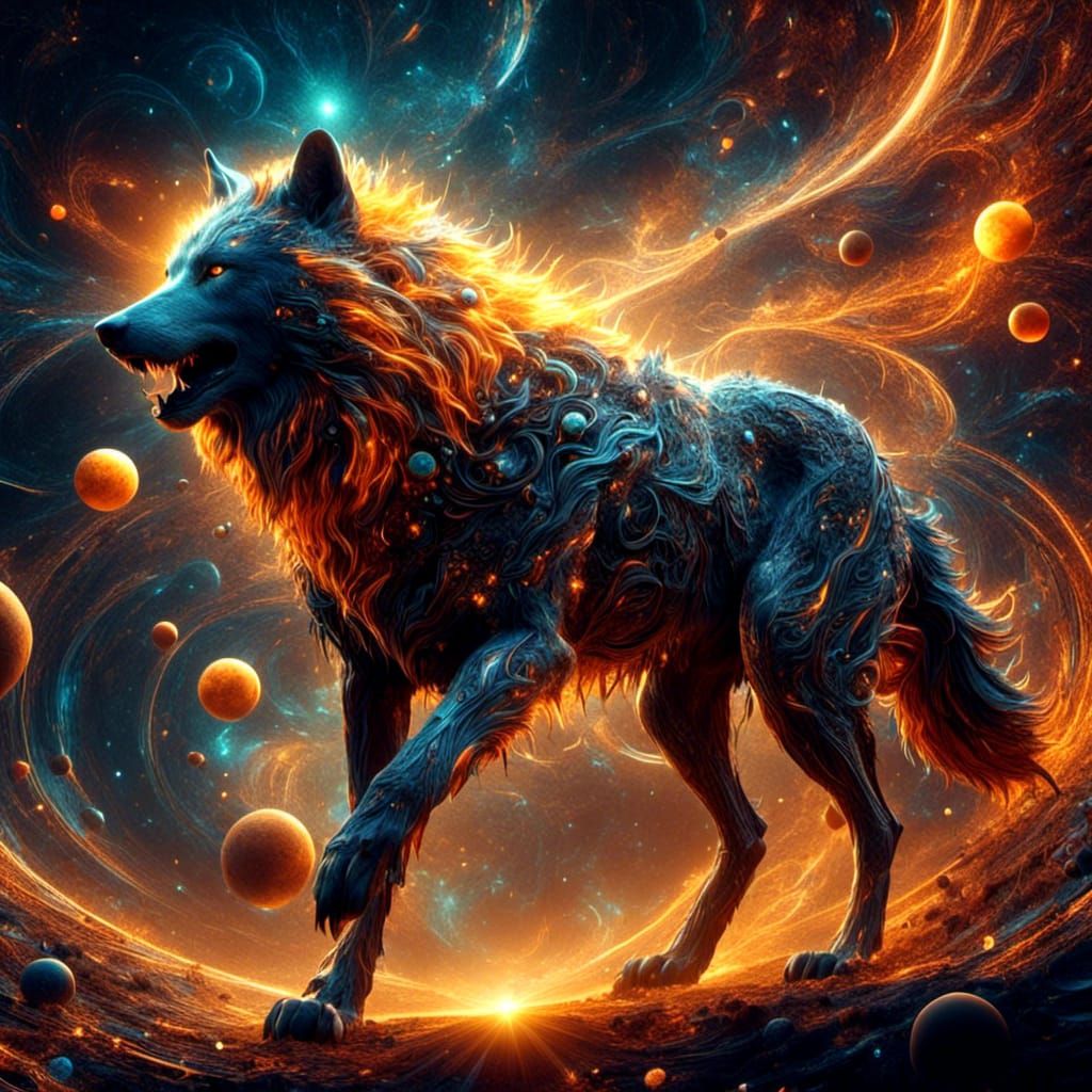 Wolf Constellation in Cosmic Surrealism Style