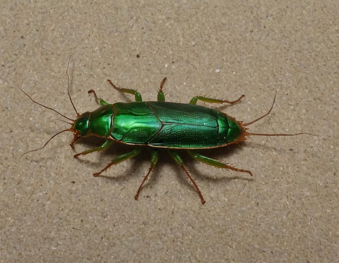 Green Cockroach Side View: Detailed Insect Portrait