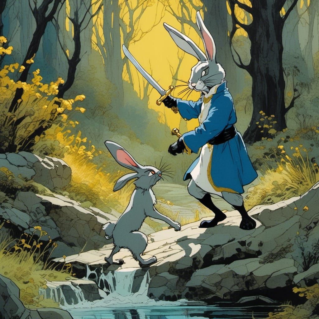 Bugs Bunny as King Arthur in Fauvist Comic Style