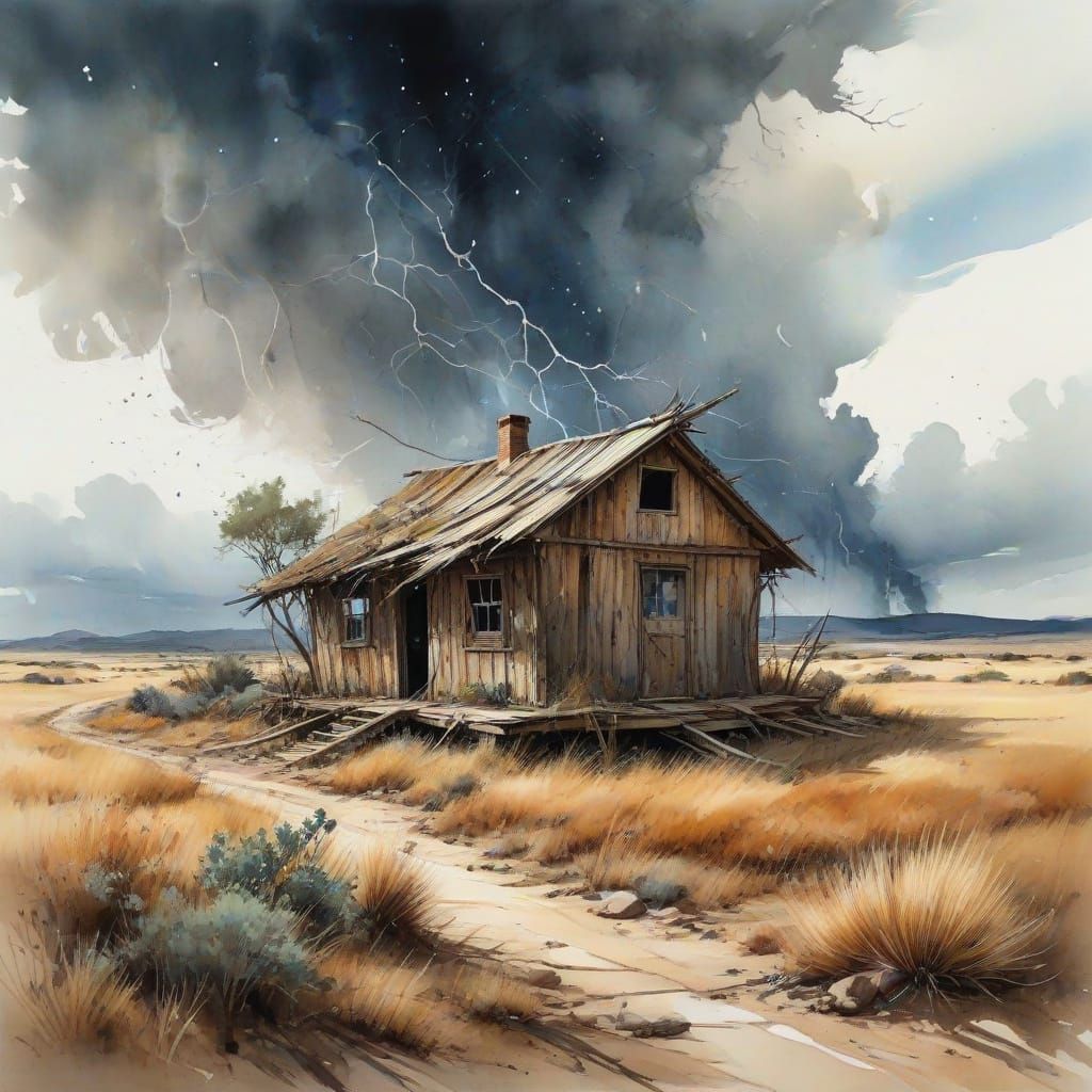 Stormy Wilderness with Abandoned Shack