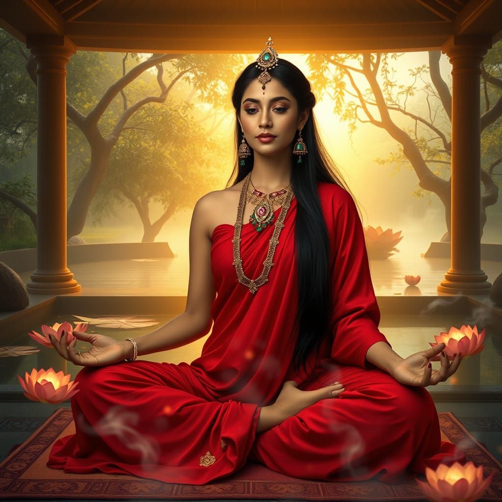 Serenely Seated Yogini in Enchanted Ashram