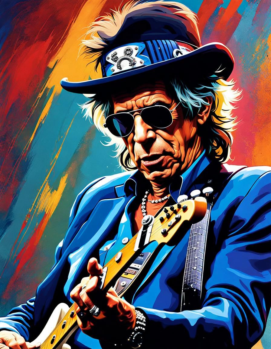 Musician with Guitar in Hyperrealistic Splash Art