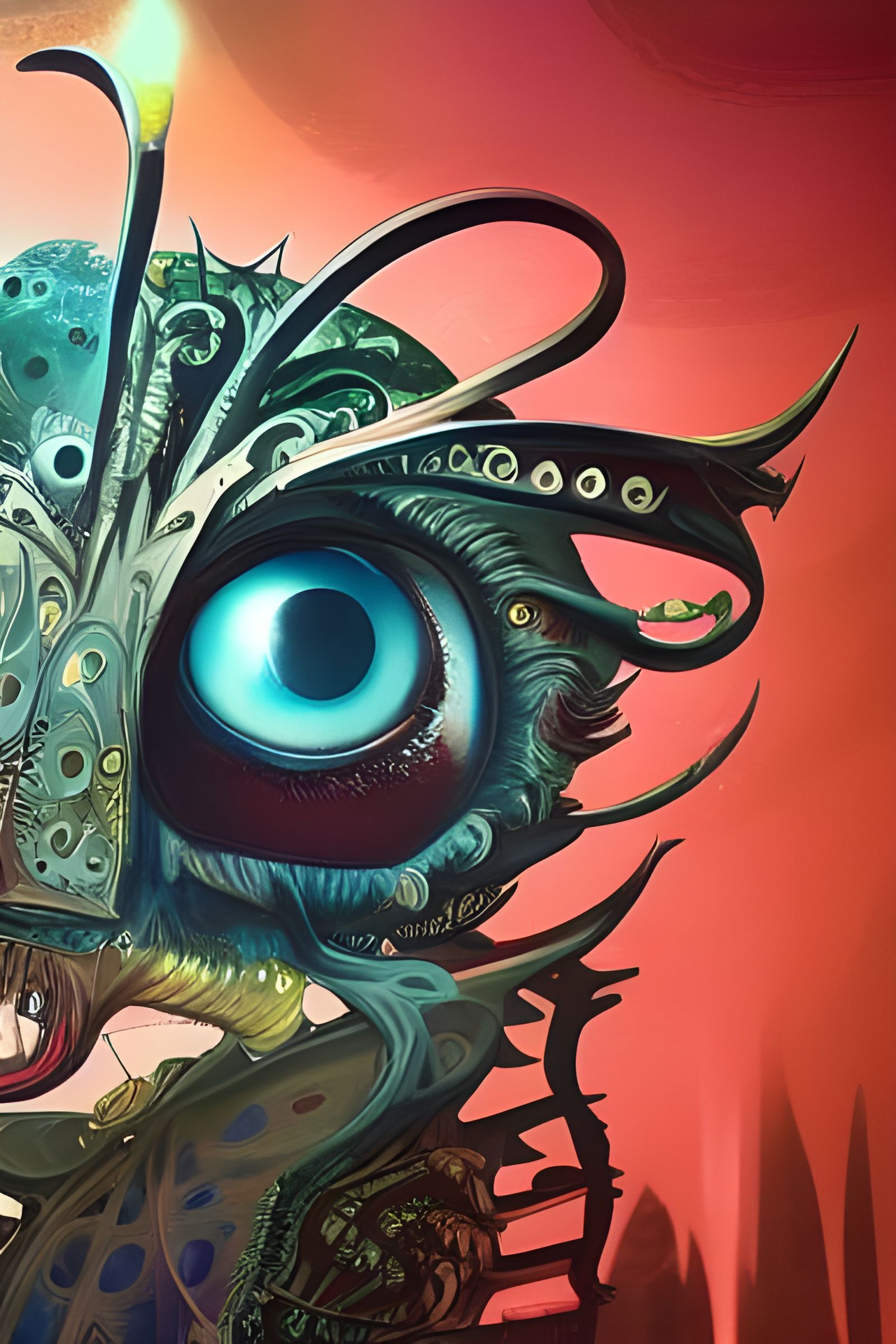 Detailed Multi-Eyed Creature in Vibrant Colors