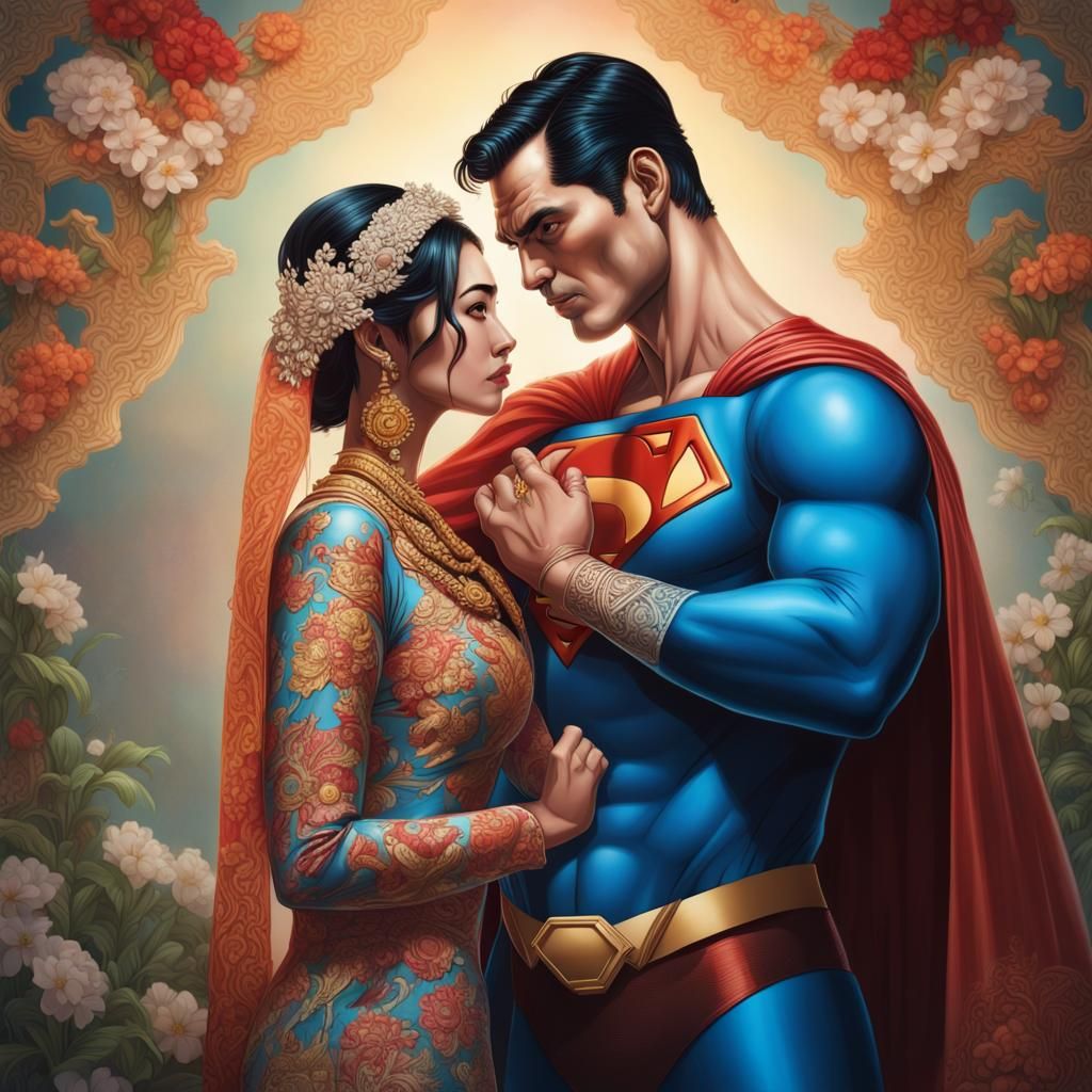 Superman's Javanese Wedding: Hyperrealistic Concept Art