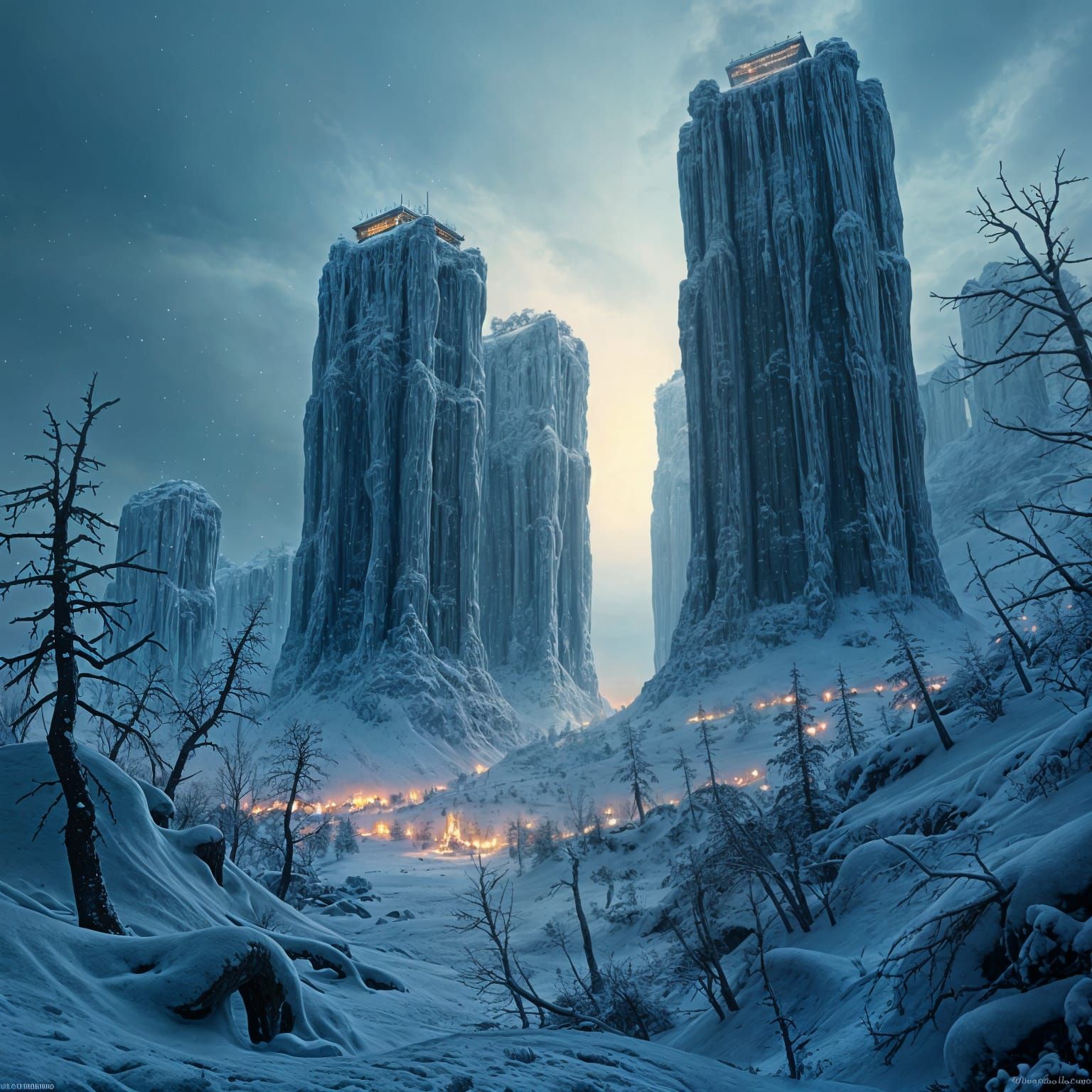 Frozen Post-Apocalyptic Skyscrapers Rise in a Desolate Winte...