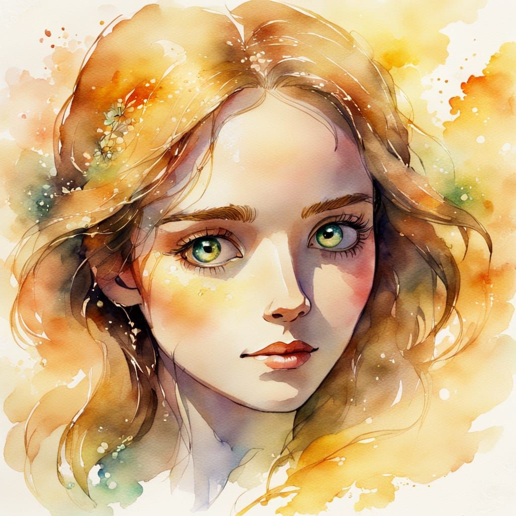 Ethereal Woman in Dreamy Impressionist Watercolor