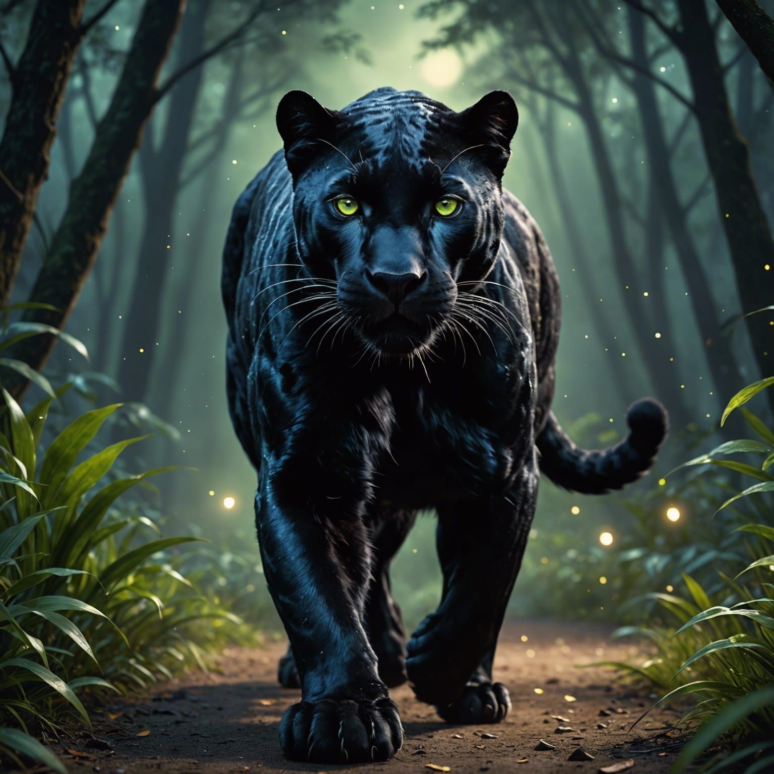 Majestic Black Panther in Enchanted Forest