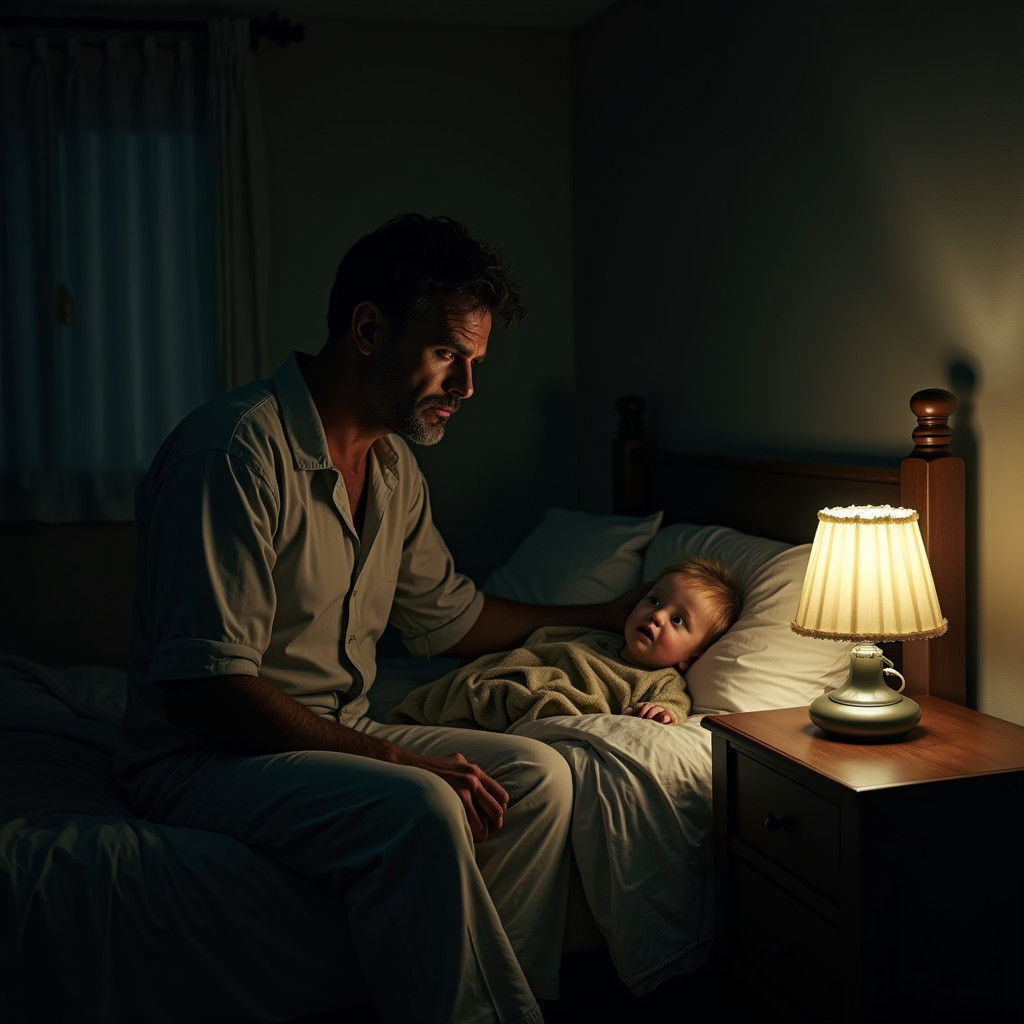 Man and Child in Moody, Atmospheric Lighting