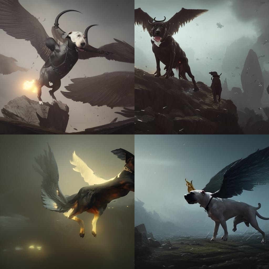 Winged Bull Terrier in Dark Fantasy Style