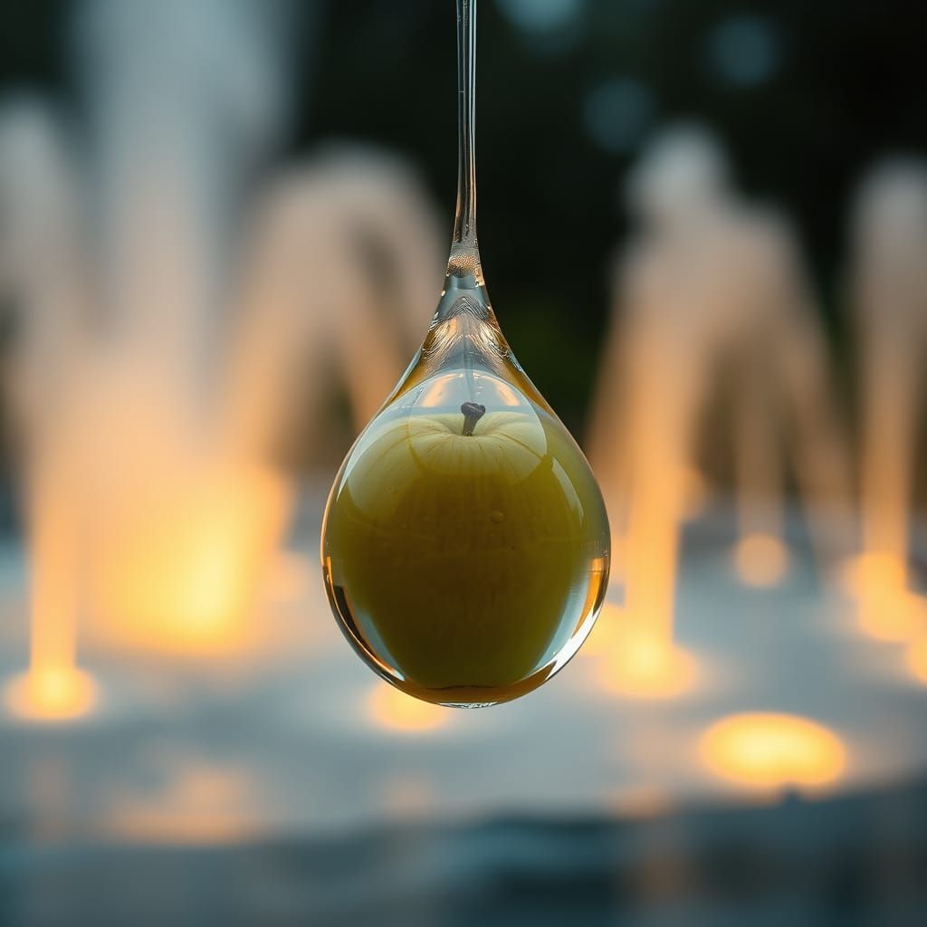 Surreal Double Exposure: Water Drop With Apple