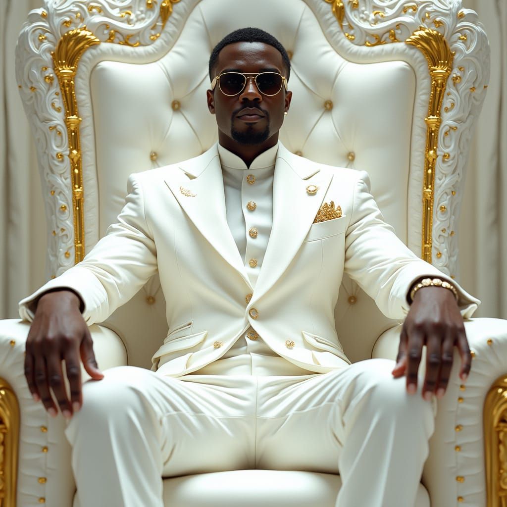 Afrofuturist Figure Reigns on Golden Throne with Diamond Acc...