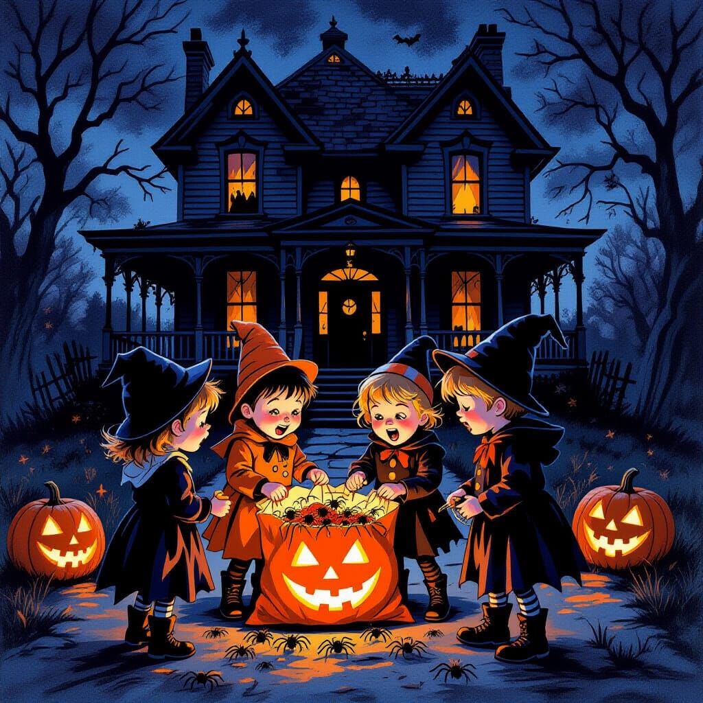 Halloween Trick-or-Treaters Discover Spiders in Gothic Art S...