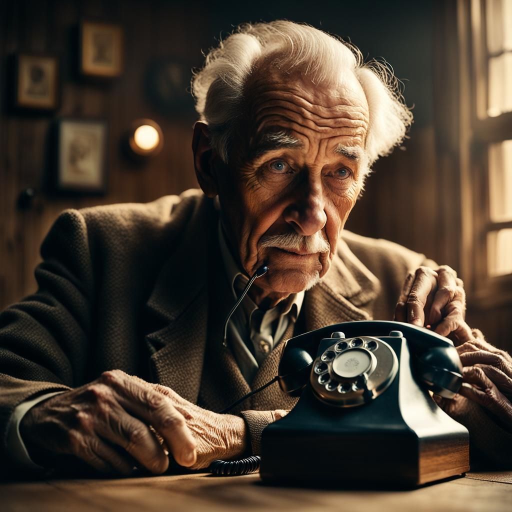 Nostalgic Portrait of Elderly Man with Telephone