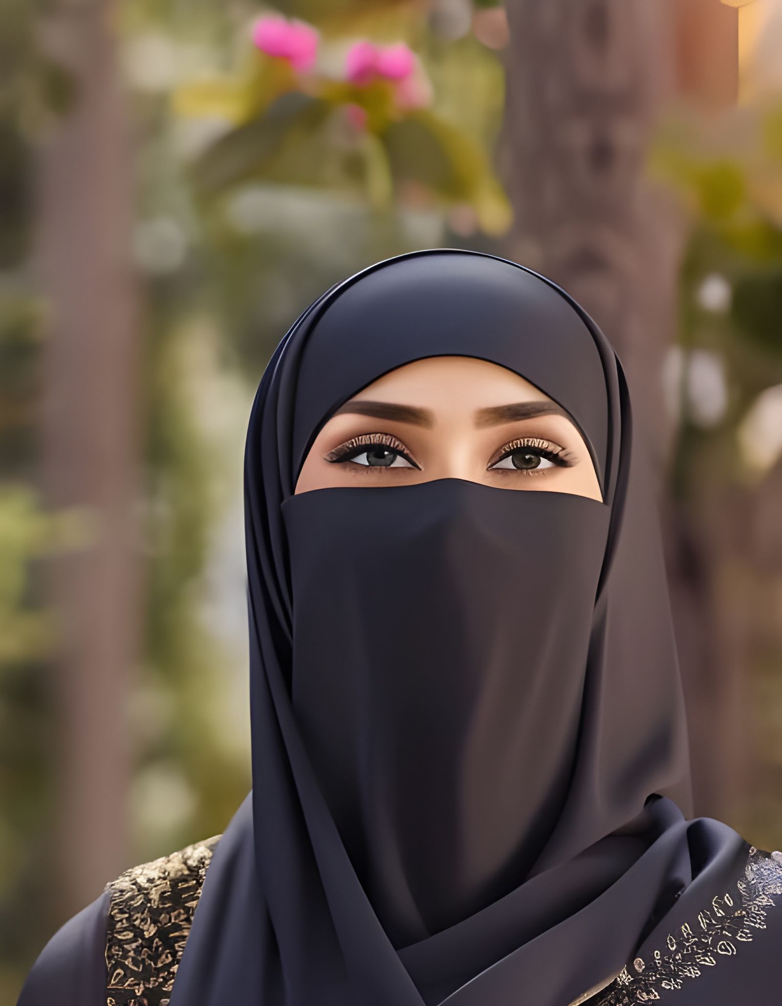 German Niqabi in Flower Garden, Hyperdetailed Digital Art