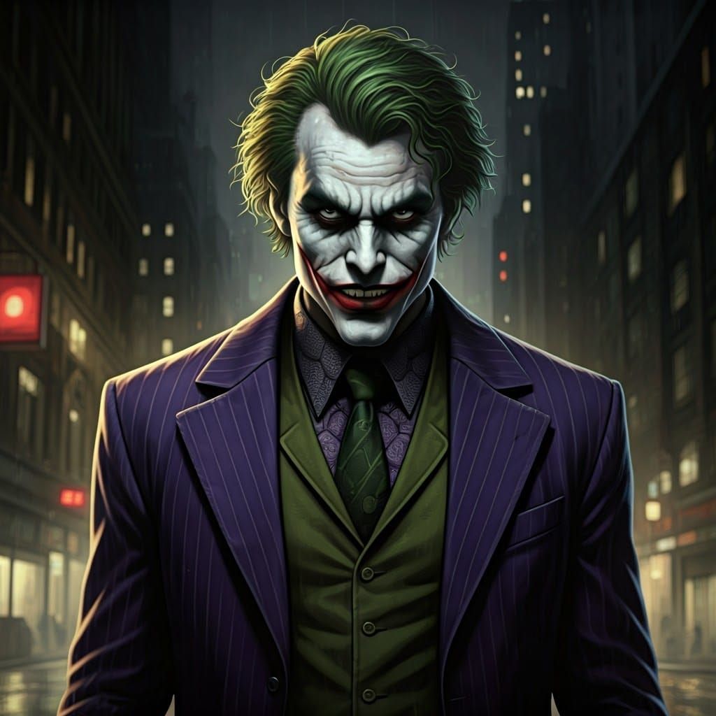 The Joker in Gotham: Hyper-Detailed Comic Book Art