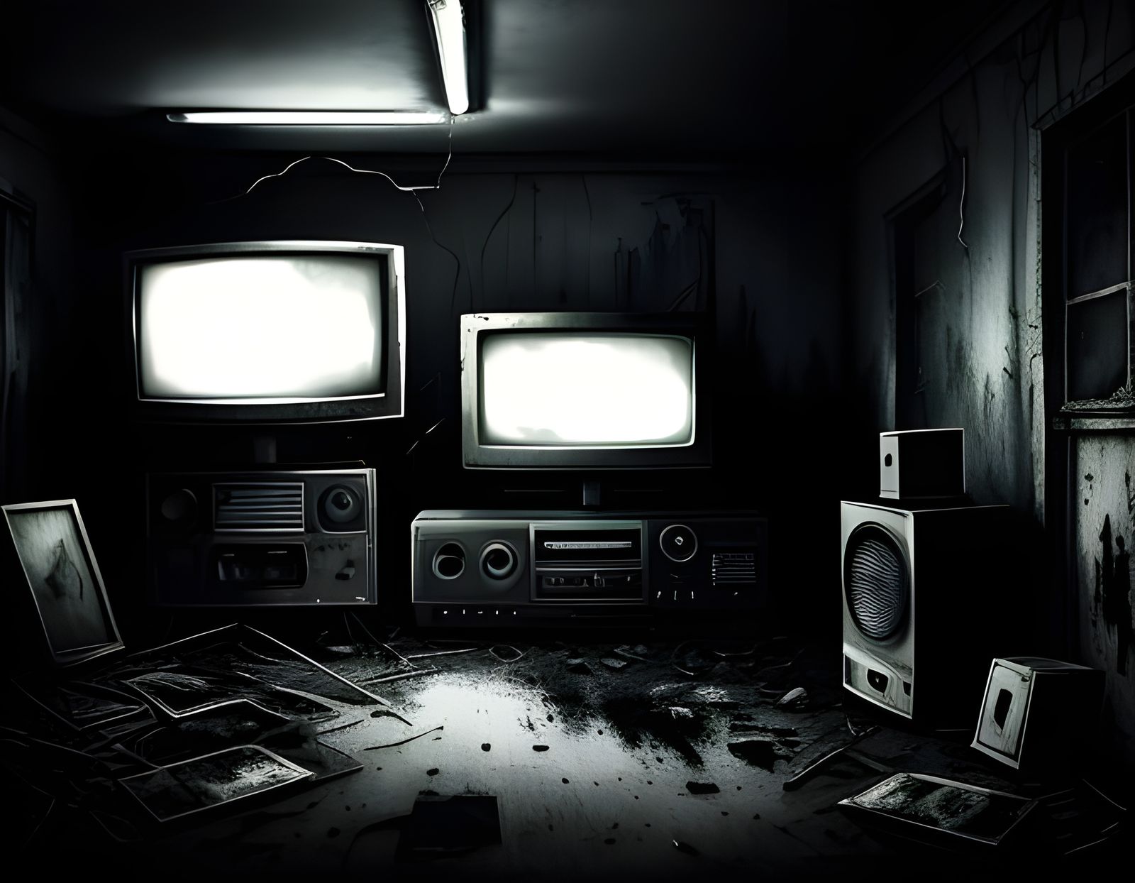 Grim TV Static in Abandoned Room