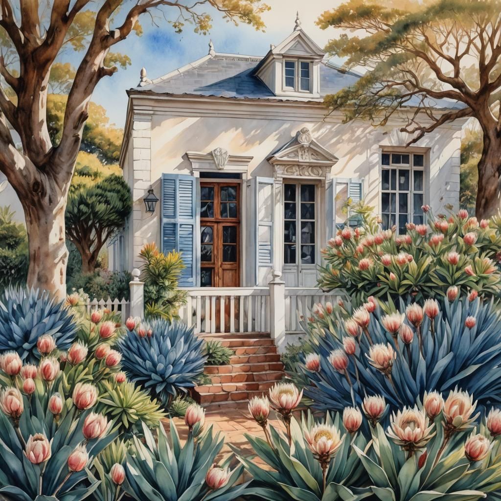 Cape Dutch House in Watercolour and Ink