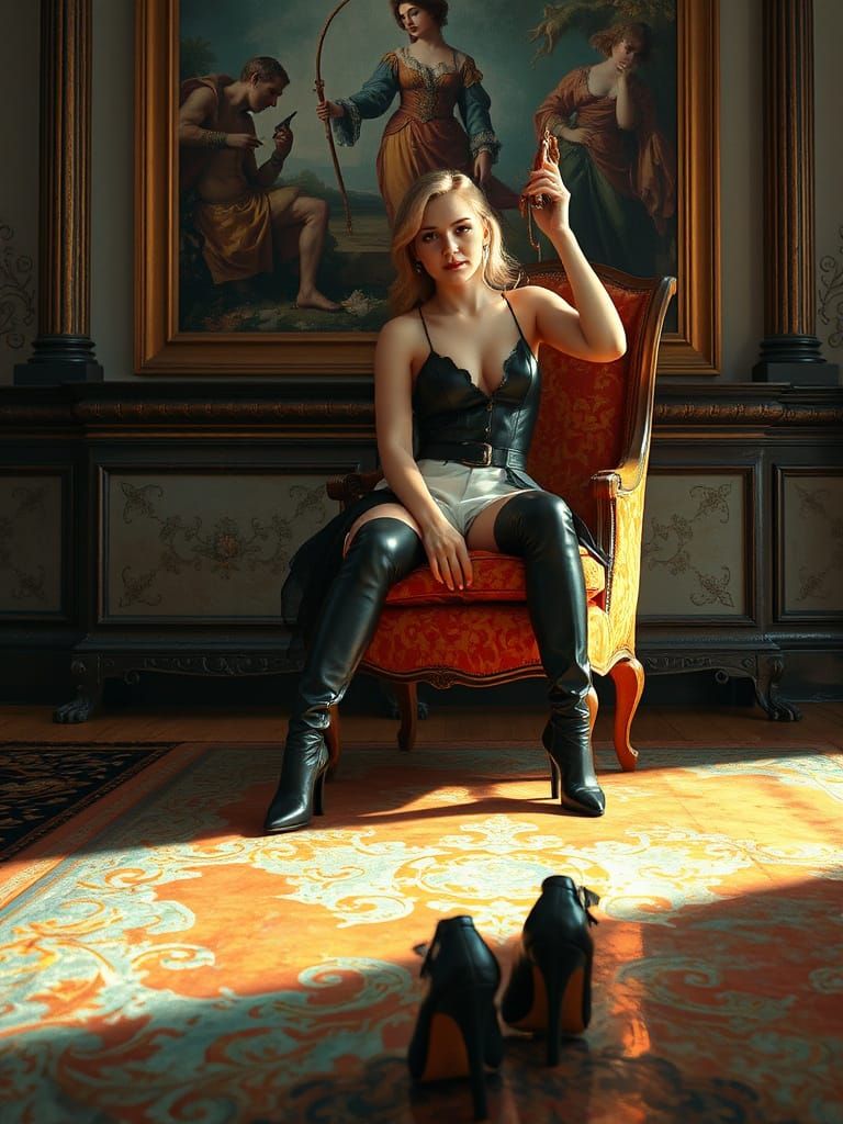 Baroque Masterpiece Painting Of Woman In Boots