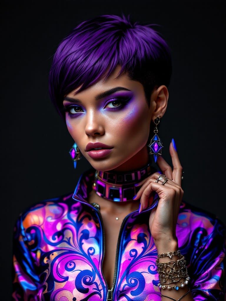 Hyperrealistic Portrait of a Futuristic Woman in Vibrant Iri...