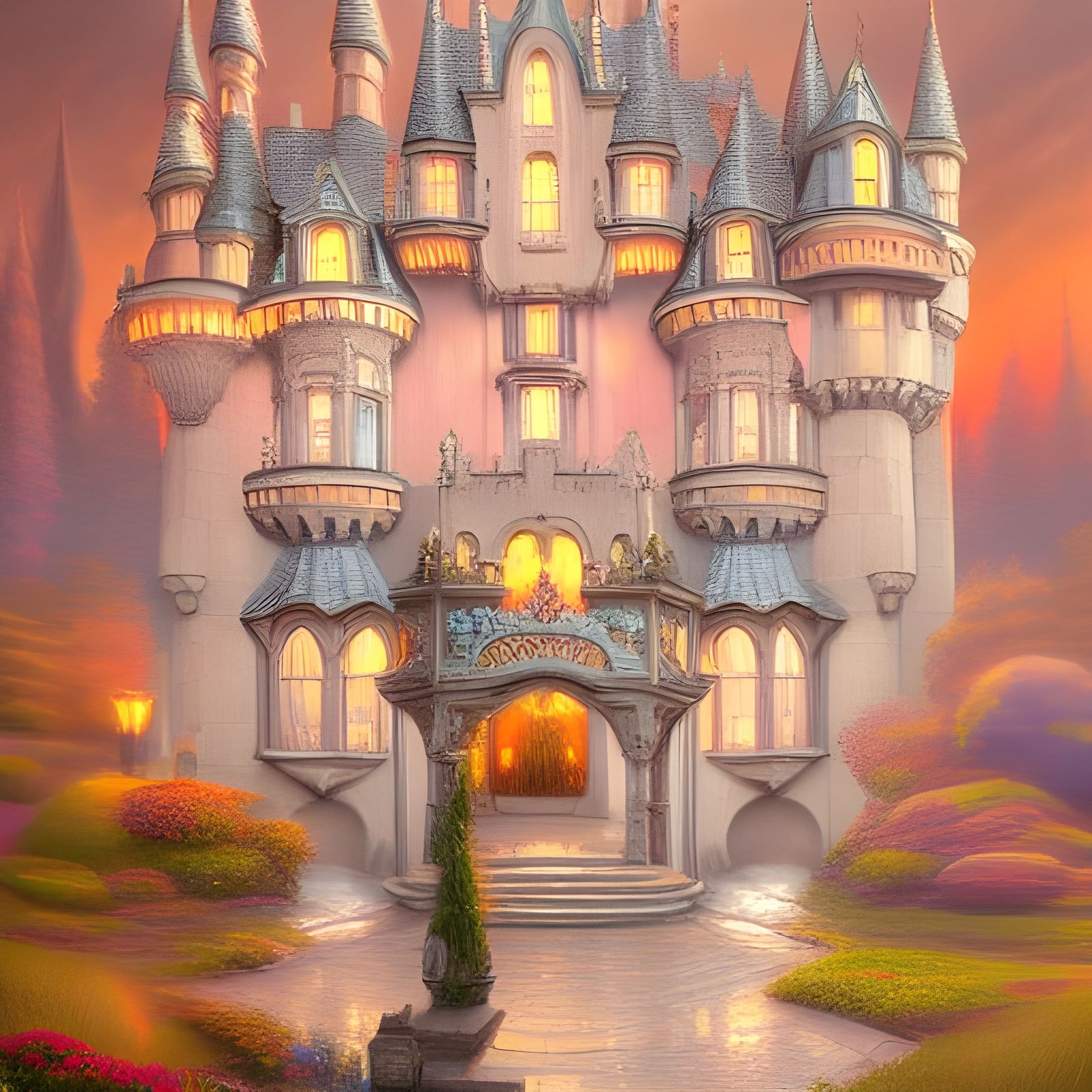 Fairytale Castle Book Illustration in Oil Painting Style