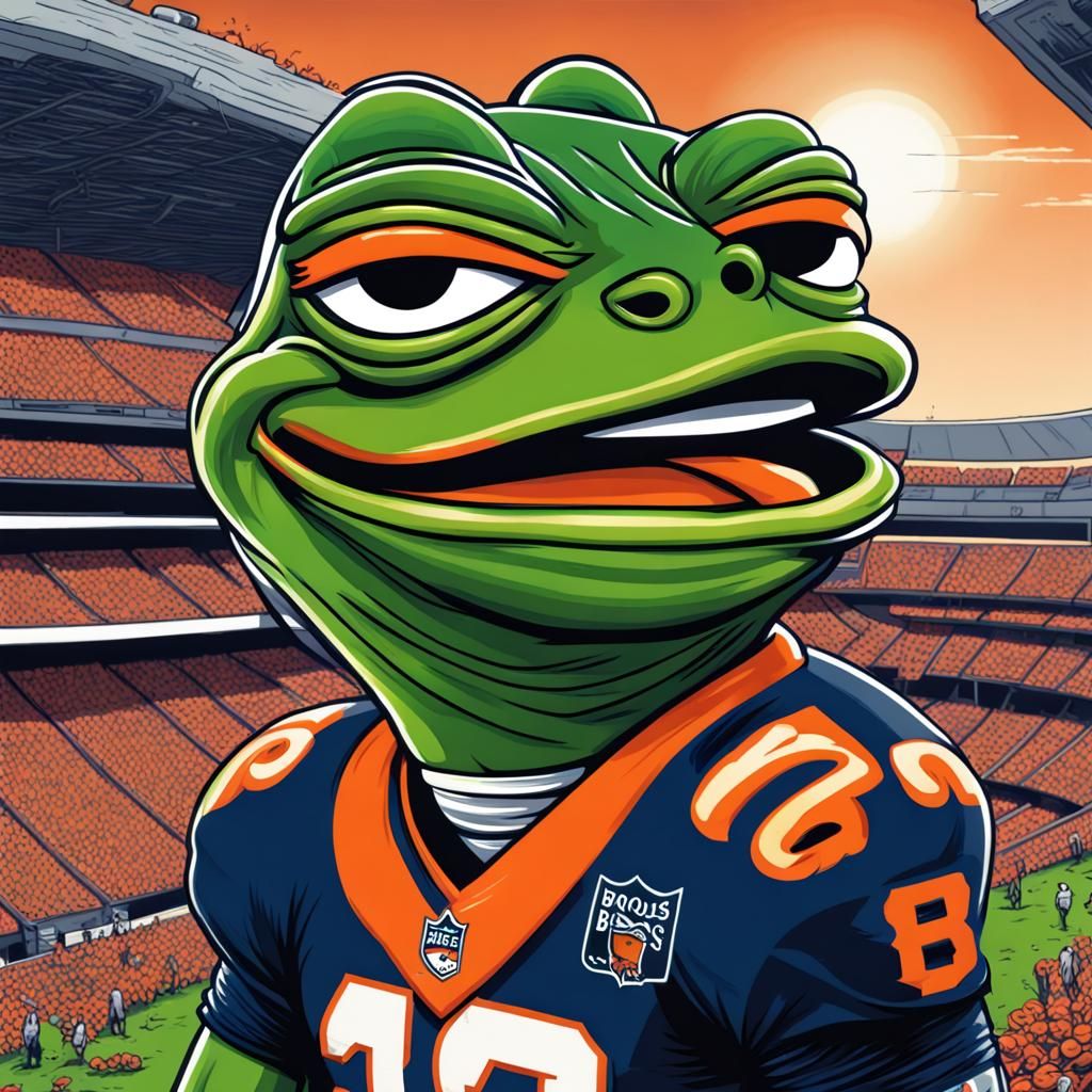 Smiling Pepe Frog in Denver Broncos Comic Art