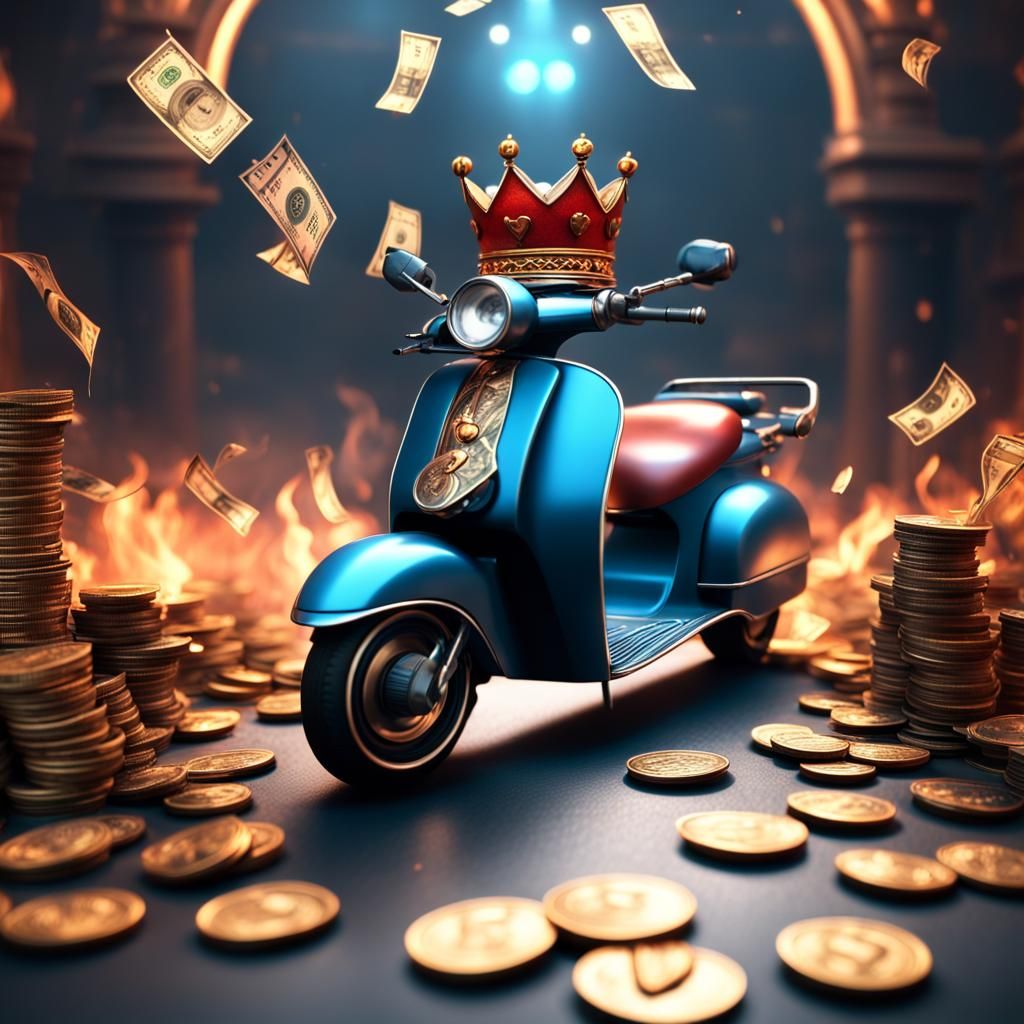 King Crown on Money Scooter: Detailed Matte Painting