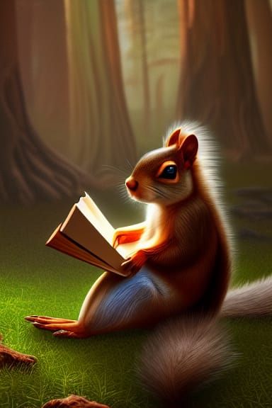 squirrel reading a book