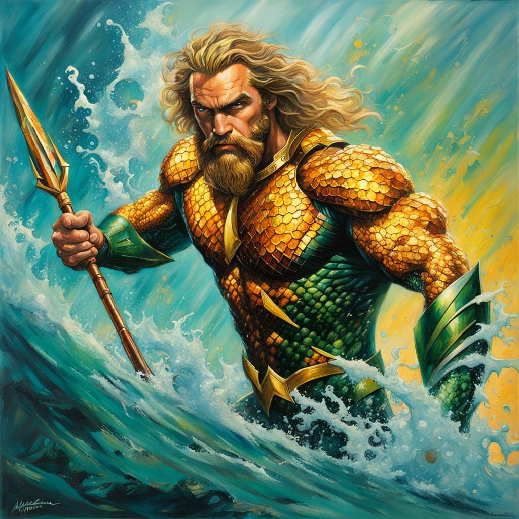 Aquaman Oil Painting in Golden Age Illustration Style
