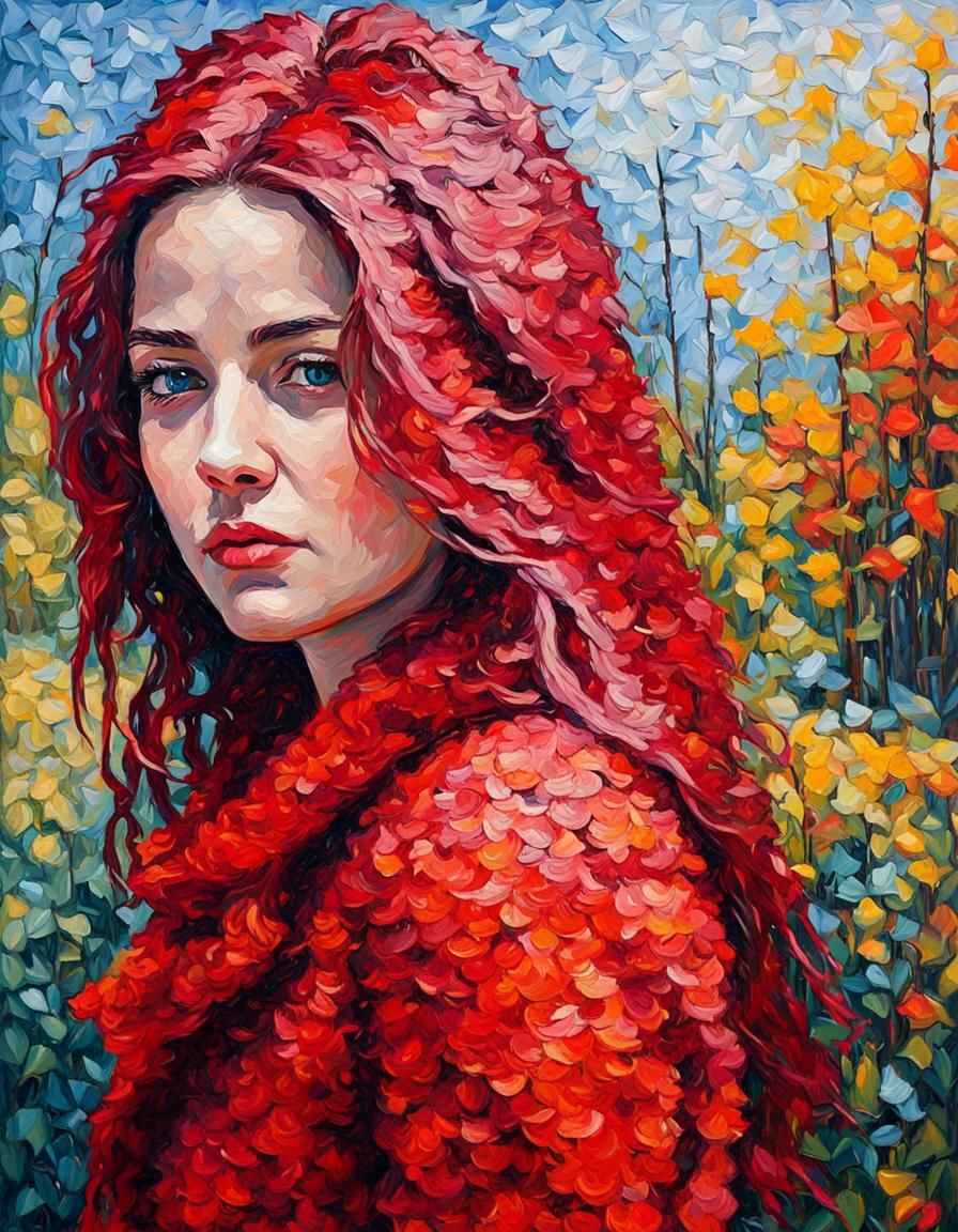 Scarlett Red: Neo-Impressionist Expressionist Oil Painting