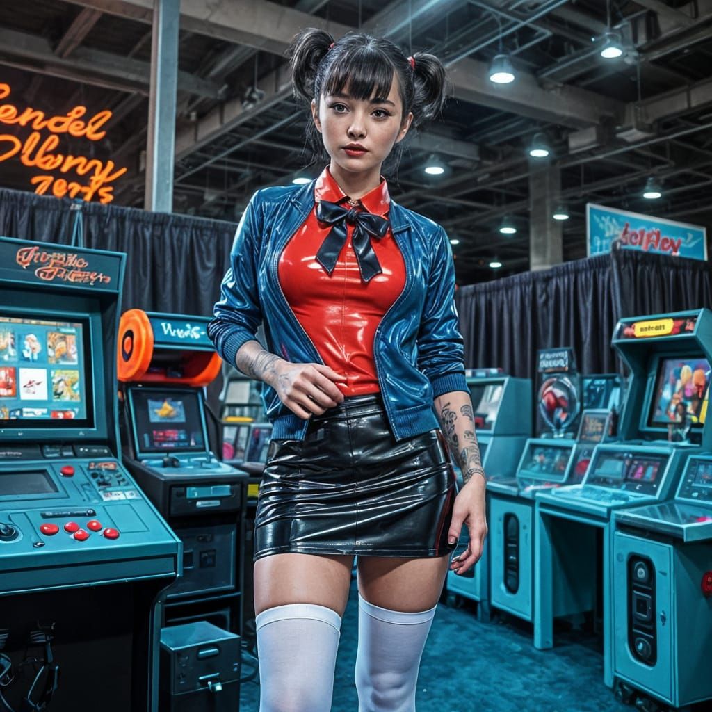 Anime-Style Cosplayer in Shiny Latex at Convention