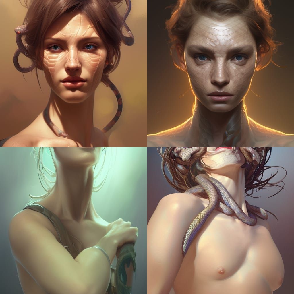 Evolved Snake-Skinned Humans: Detailed Fantasy Portrait