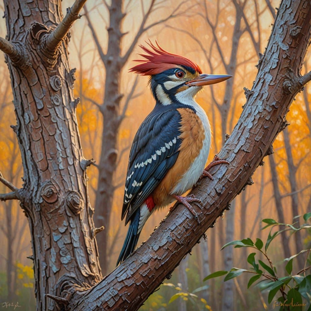 Woody Woodpecker Oil Painting in Impressionist Style