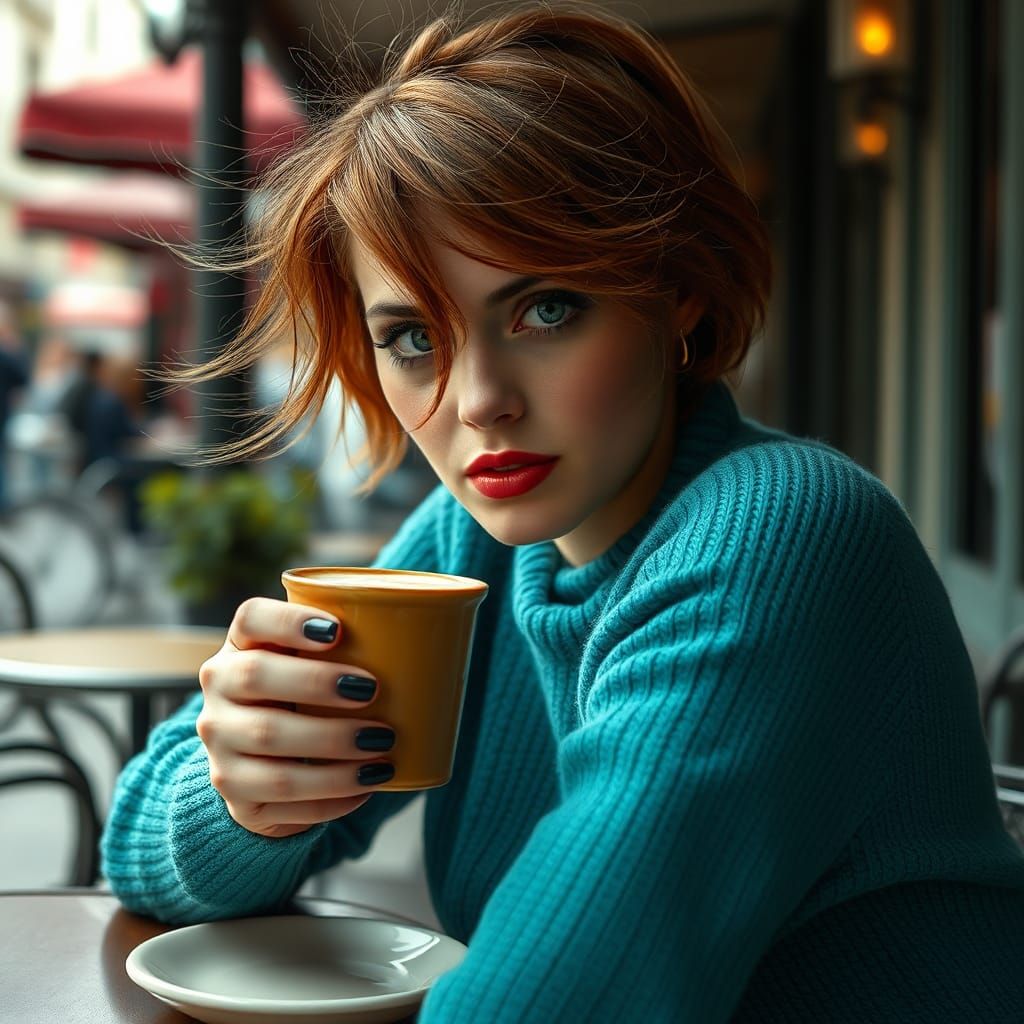 Woman with Latte in Art Nouveau Style