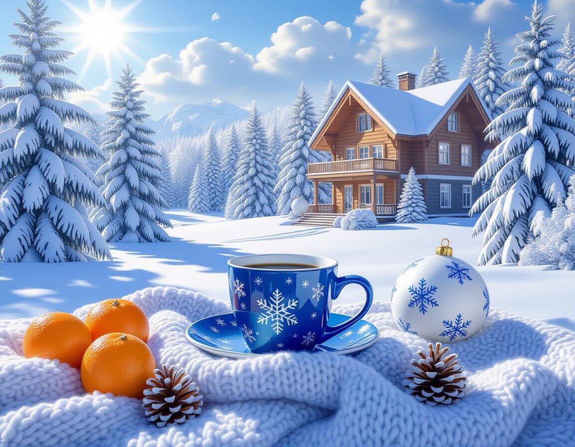 Winter Morning Sunlight on Snow-Covered Fir Trees