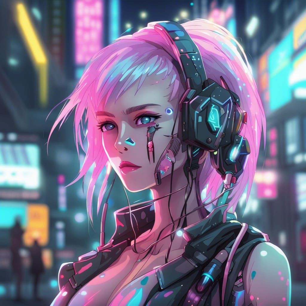 Neon Cybergoth Girl in Anime Style
