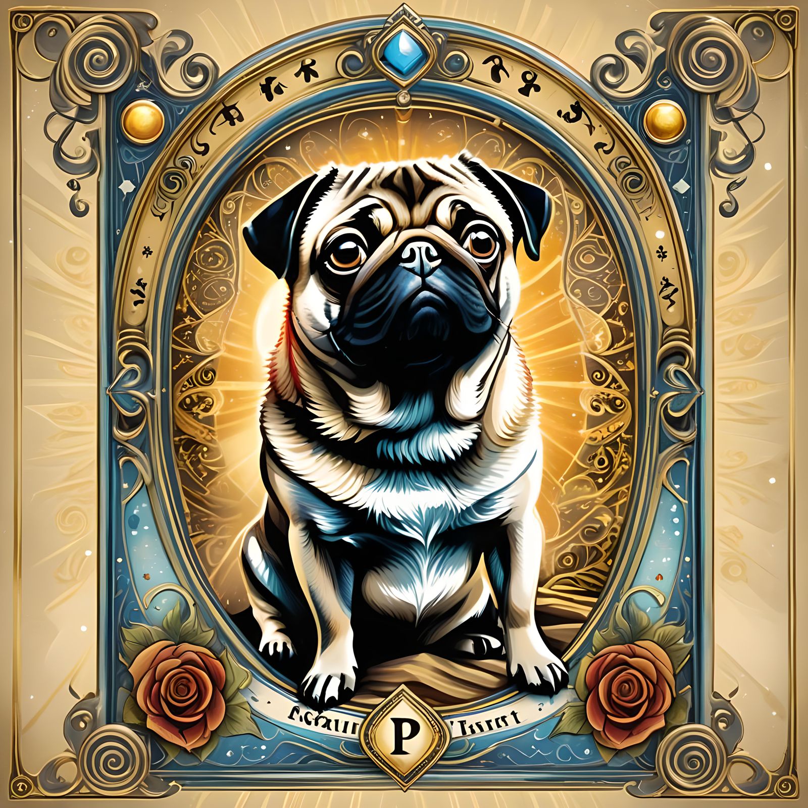 Pug Tarot Card Illustration
