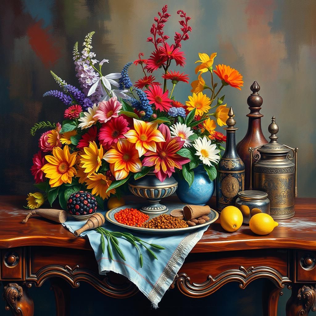 Colorful Still Life with Spices in Fauvist Style