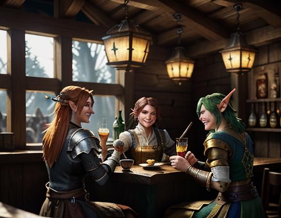 Goblins Enjoying Cocktails in Fantasy Tavern, 3D Render
