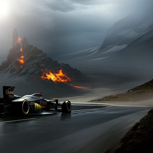 Intricate Formula 1 Race Digital Matte Painting