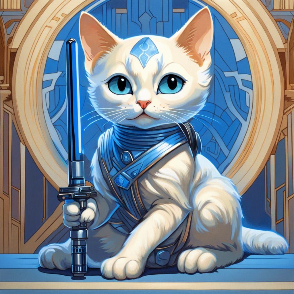 Chibi Cat with Lightsaber in Kuvshinov Style